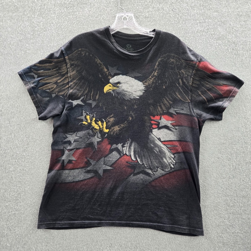 Liquid Blue Men Shirt Large Black USA Flag American Bald Eagle Patriot Tee READ